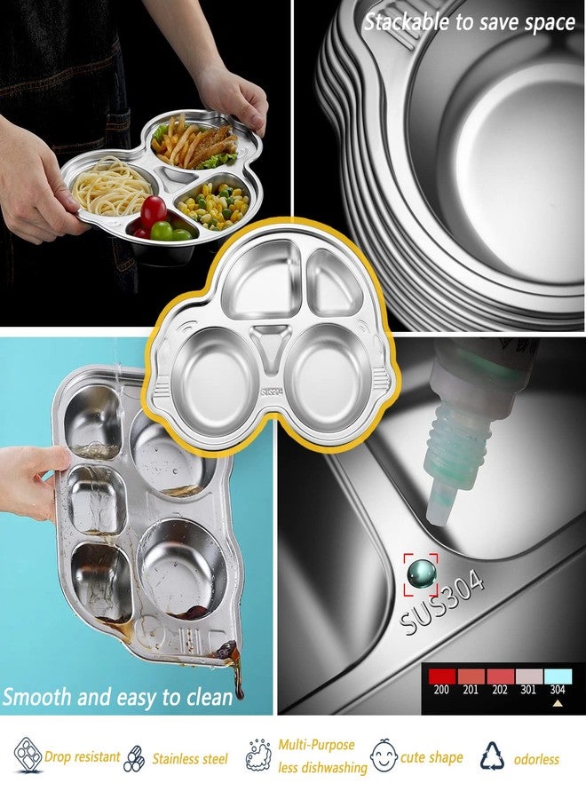 Senvasfa Stainless Steel Plate Divided Meal Tray Sections Dinner Dish for Babies, Toddlers and Kids Eating Food Car Shape BPA-Free Safe Fun Non-Toxic Heavy Duty (silver 2 pack) - Image 3